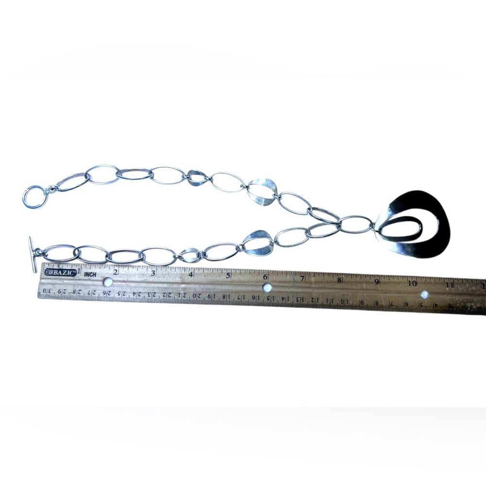 925 Sterling Silver Link Necklace about 11.5-12” long - Picture 8 of 9